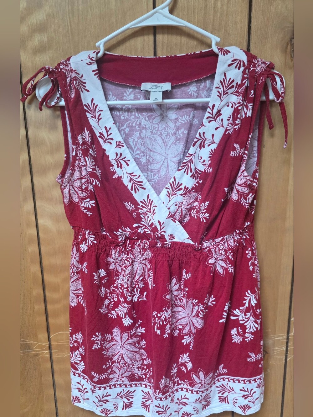 LOFT Red & White Floral Wrap-Style Tank- Size M